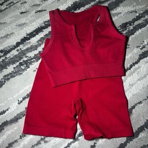 Red Ribbed Tank and Shorts Set